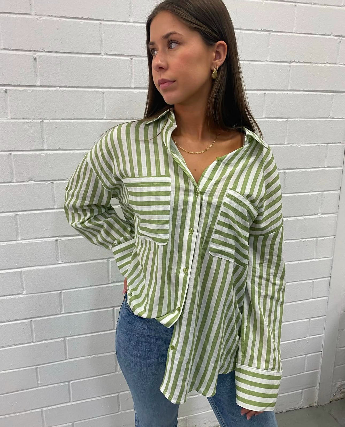 Demi Sage Stripe Shirt