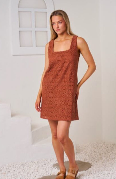 Luxe Brown Crochet Dress