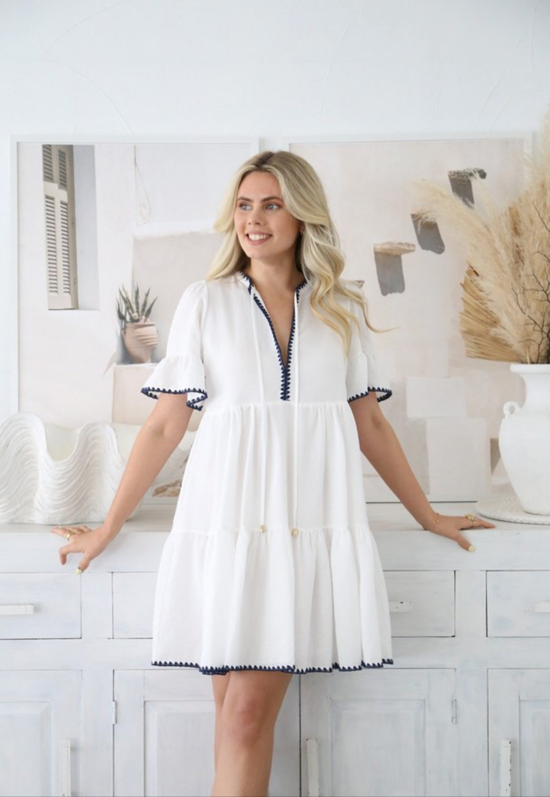 Whipstitch White Dress