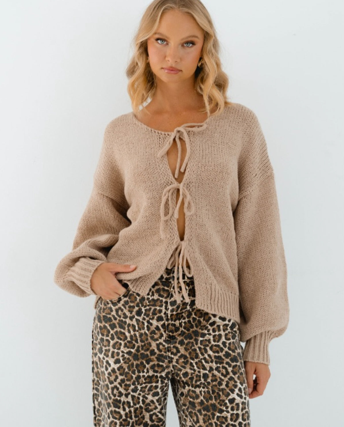 Ivy Oatmeal Tie Front Cardi