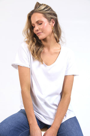 Pima White Vee Tee