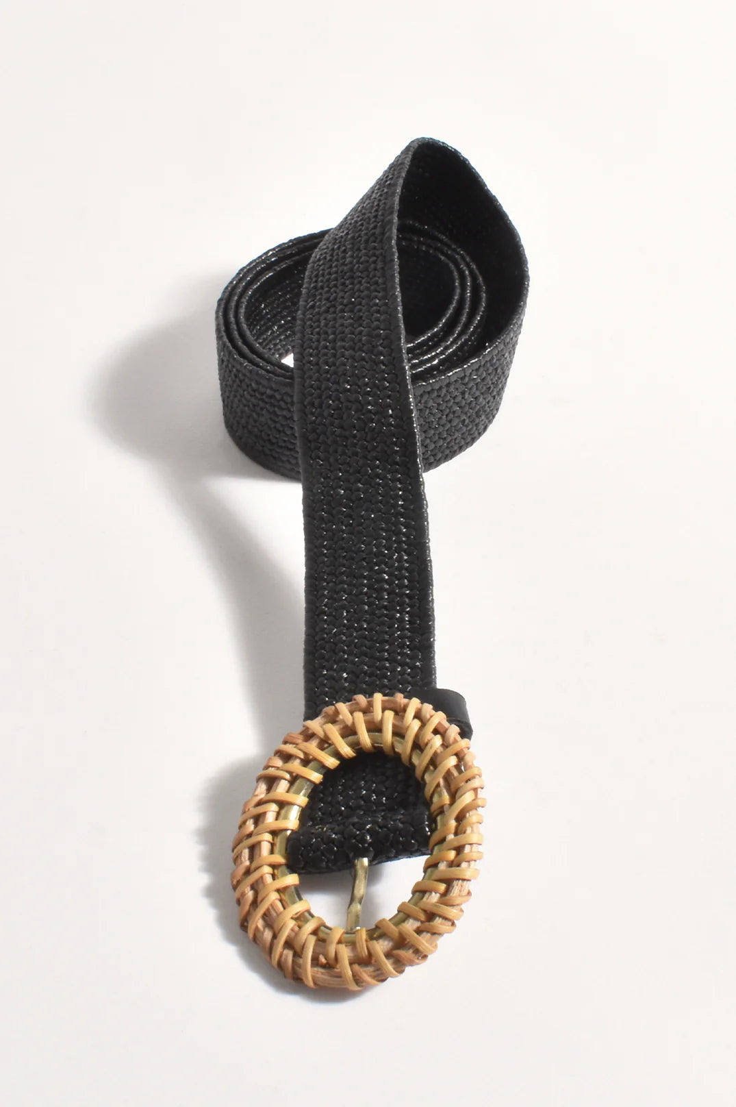 Thin Black Rattan Stretch Belt