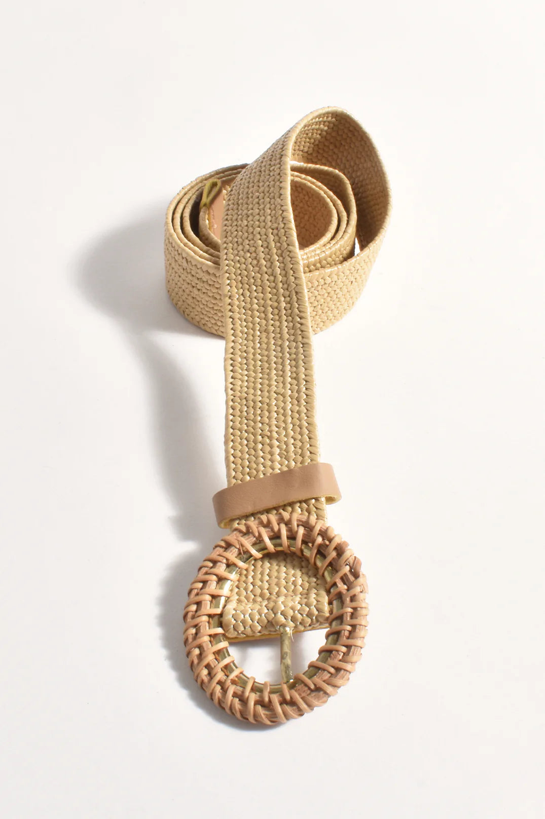 Thin Camel Rattan Stretch Belt