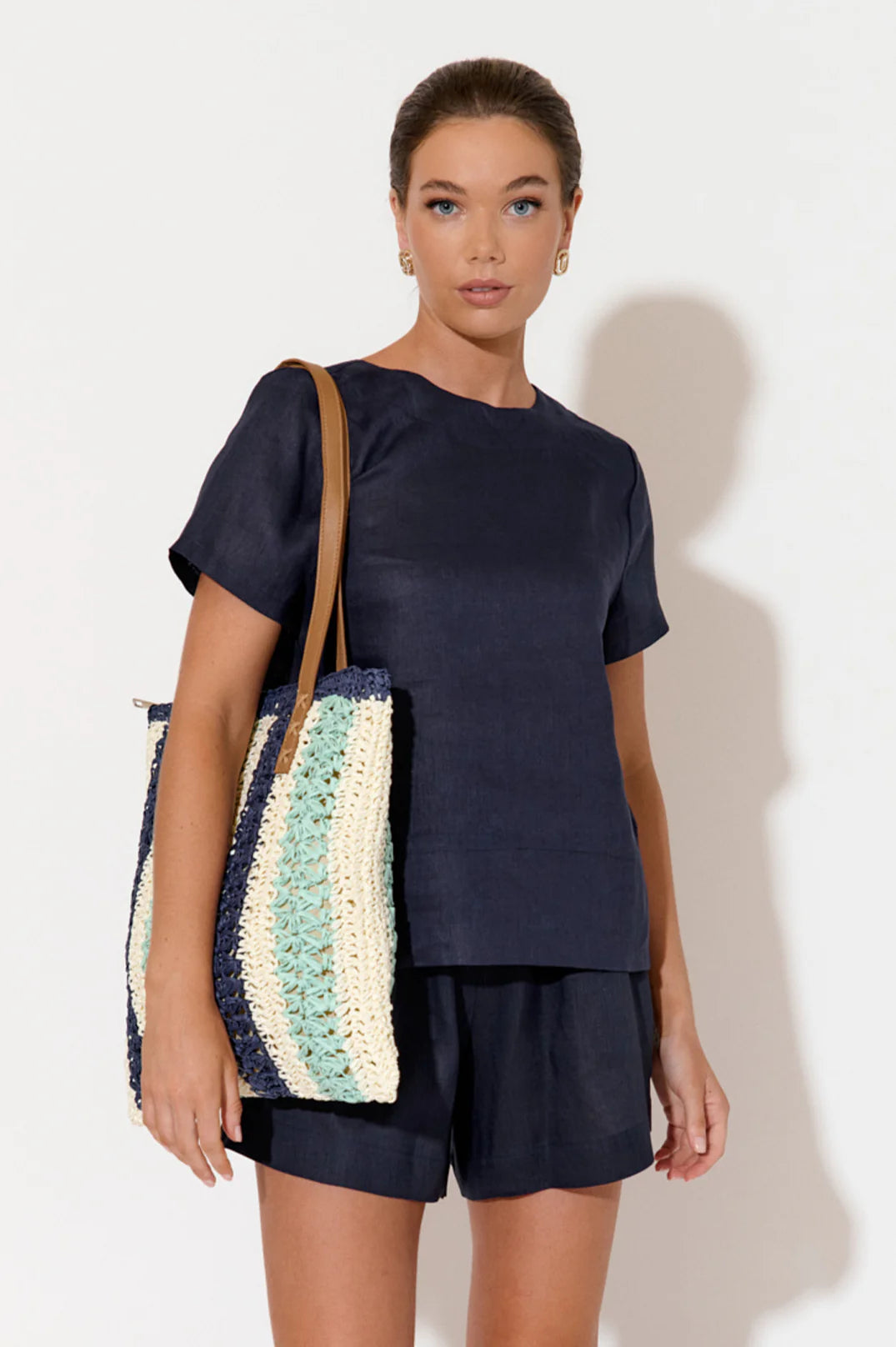 Zoe Blue Striped Weave Tote bag