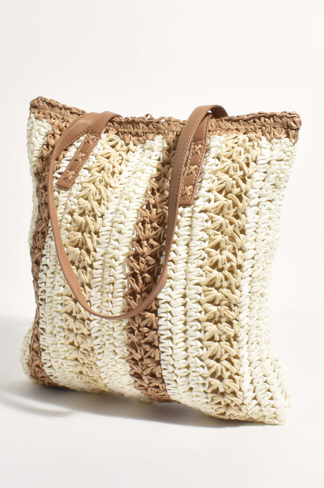 Zoe Natural Tan Striped Weave tote Bag